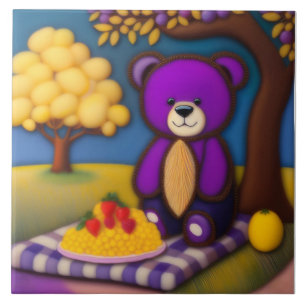 Azulejo Picnic de Oso de Teddy - Mosaico cerámico infantil