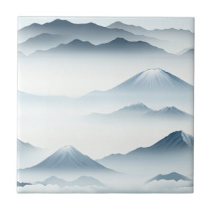 Azulejo Picos brumosos: paisaje montañoso al acuarela (4)
