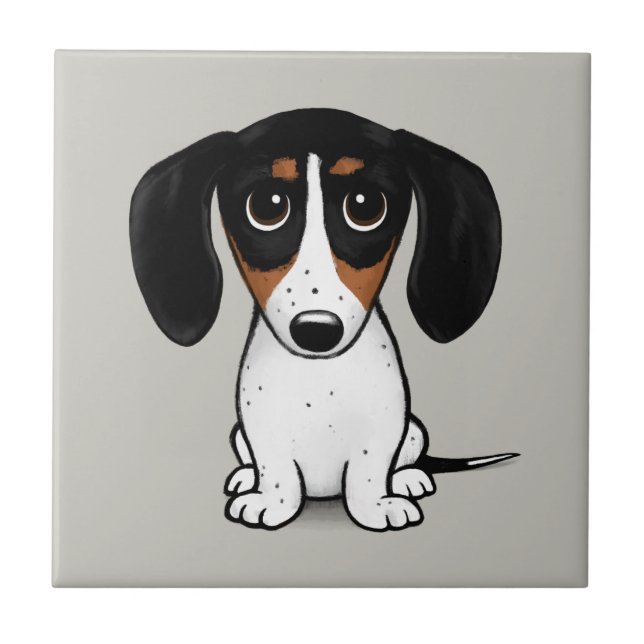 Azulejo Piebald Dachshund| Mosaico cerámico de cachorros (Frente)