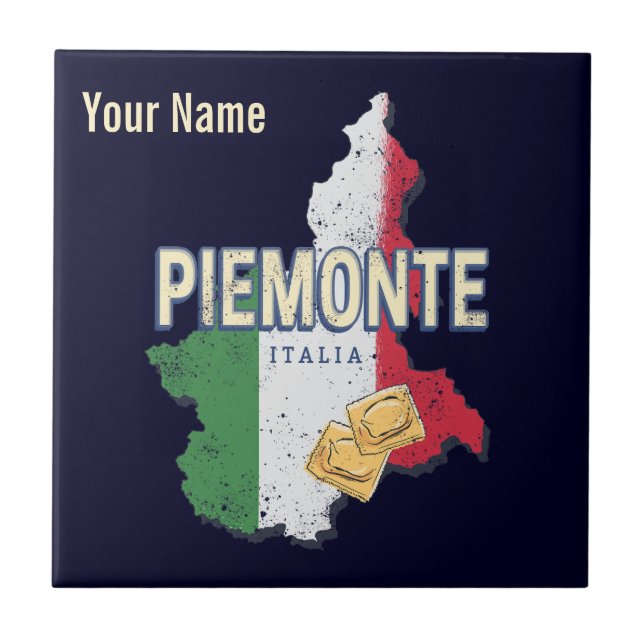 Azulejo Piedmont Italia Retro Región Mapa Pasta de cosecha (Frente)