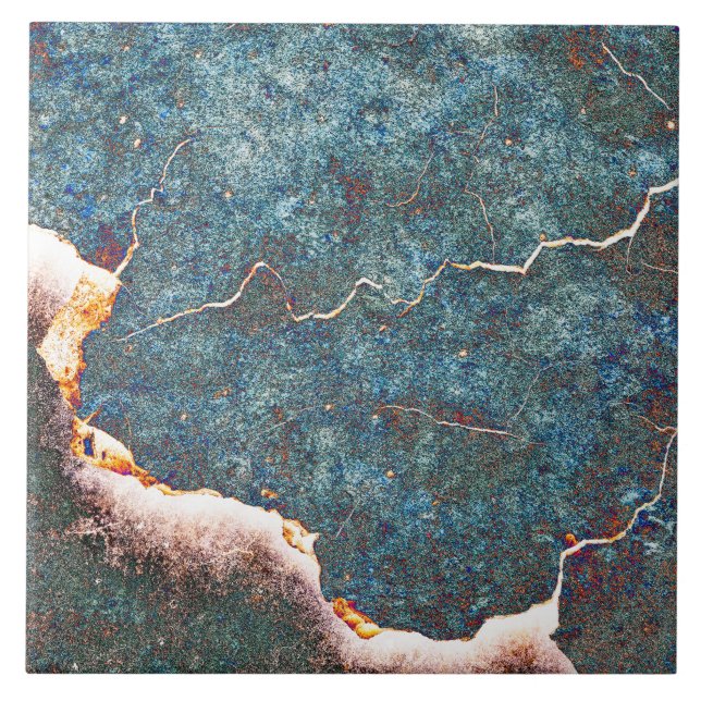 Azulejo Piedra Azul Abstracta Agrietada con Óxido (Frente)