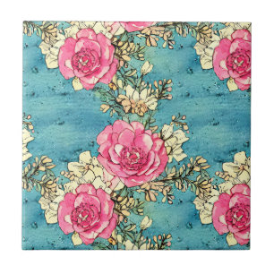 Azulejo Piedras rosas rosas rosadas inmaculadas a mano pin