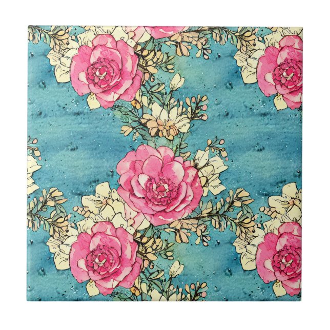 Azulejo Piedras rosas rosas rosadas inmaculadas a mano pin (Frente)