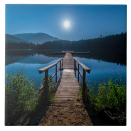 Azulejo Pier de noche bajo una luna llena