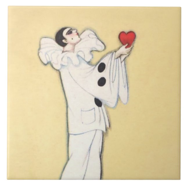 Azulejo Pierrot con corazón rojo de Sophia Chiostri (Frente)