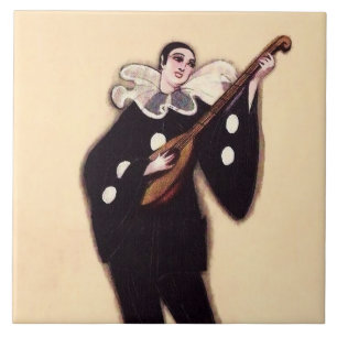 Azulejo Pierrot en negro tocando el laúd por Sophia Chiost
