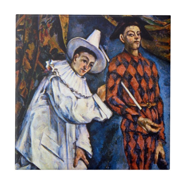 Azulejo Pierrot y Harlequin, Mardi Gras de Paul Cezanne (Frente)
