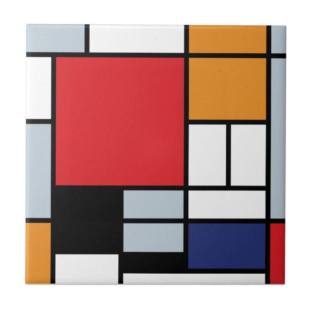 Azulejo Piet Mondrian - Composición con gran plano rojo (Frente)