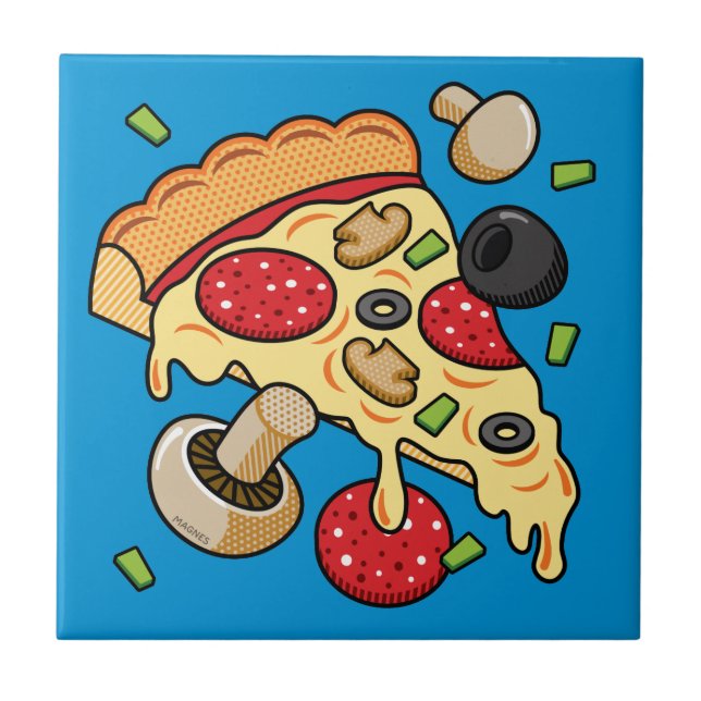 Azulejo Pieza de pizza con ingredientes (Frente)