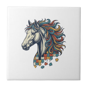 Azulejo Pieza de rompecabezas de caballo colorido grabado