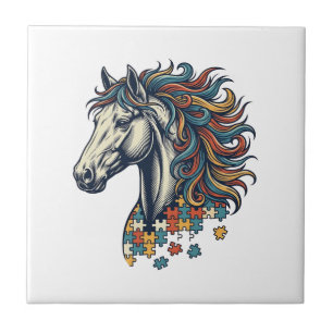 Azulejo Pieza de rompecabezas de caballo colorido grabado