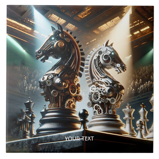 Azulejo Piezas de fantasía de caballeros de ajedrez burdos (Frente)