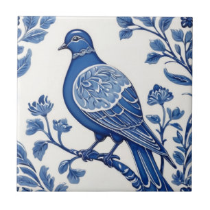 Azulejo Pigeon Bird Delft Blue and White Floral Dove