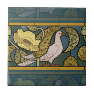Azulejo Pigeon Blue Yellow Fish Art Nouveau