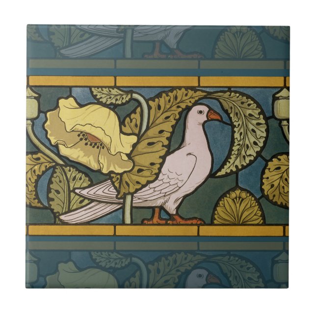 Azulejo Pigeon Blue Yellow Fish Art Nouveau (Frente)