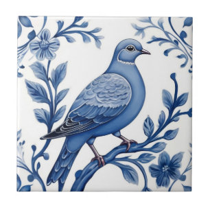 Azulejo Pigeon Dove Bird Delft Blue and White Floral