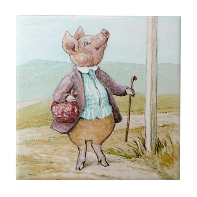 Azulejo Pigling Bland yendo al mercado por Beatrix Potter (Frente)