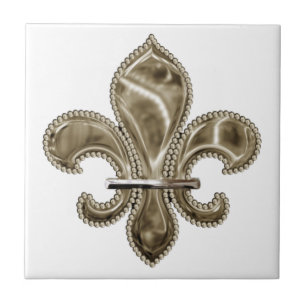 Azulejo Pila cerámica Gold Fleur de Lis Square 4,25 pulgad