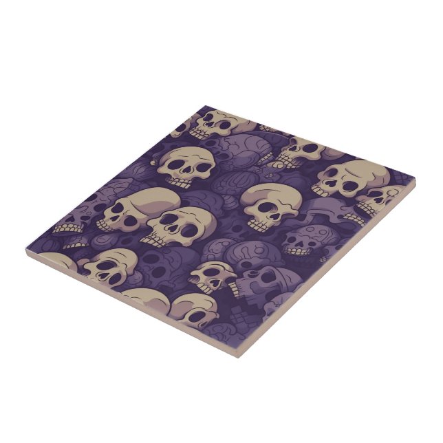 Azulejo Pila de calavera Cerámica Tile Púrpura y Tan (Lado)