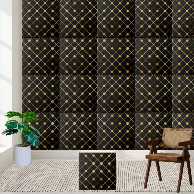 Azulejo Pila Geométrica Preppy Black and Gold (Preppy Black and Gold Geometric Tile)