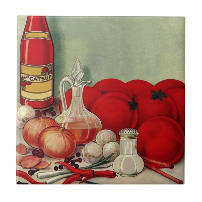 Azulejo Pimientos de tomate de comida italiana de cosecha (Frente)