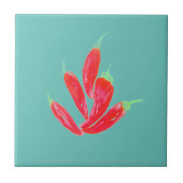 Azulejo Pimientos rojos habanero acuarela