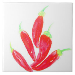 Azulejo Pimientos rojos picantes acuarela a mano