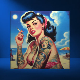 Azulejo Pin de verano de Bikini retro tatuado