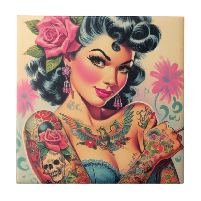 Azulejo Pin retro cute tatuoed (Frente)