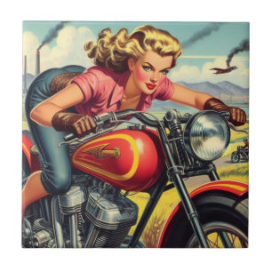 Azulejo Pin-up de motocicleta retro