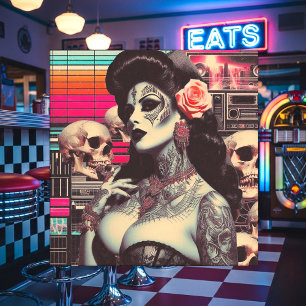 Azulejo Pin-up espeluznante de Synthwave