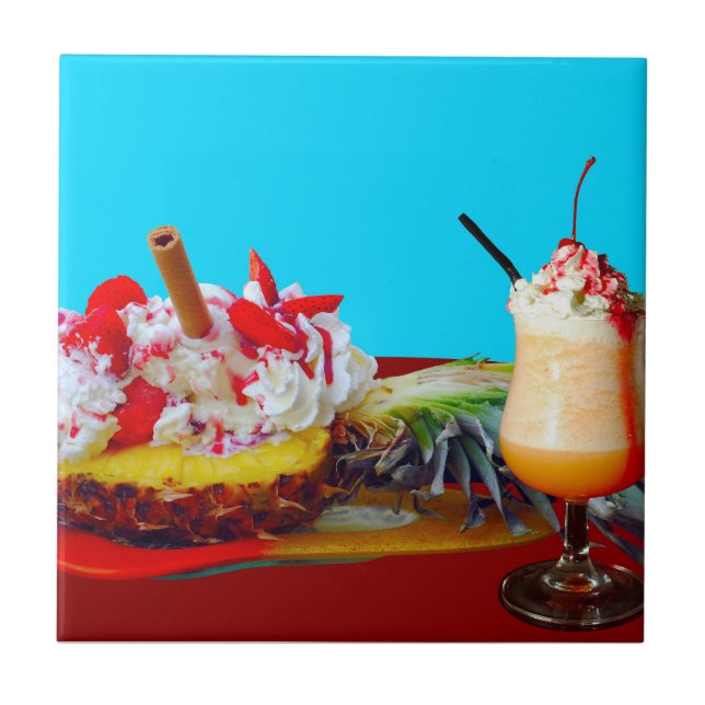 Azulejo Piña y helado con un batido de fruta (Frente)