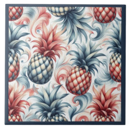 Azulejo Piñas rojas, blancas y azules