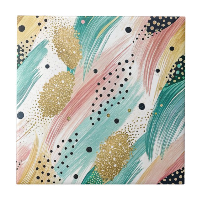 Azulejo Pincel abstracto y patrón de punto - Énfasis dorad (Frente)