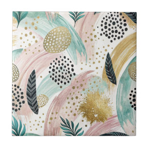 Azulejo Pincel botánico artístico y resumen de oro