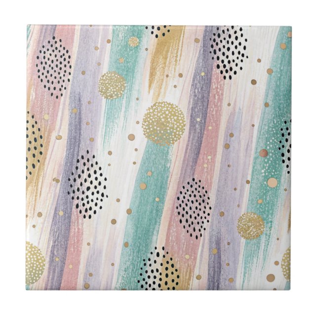 Azulejo Pincel Pastel y Resumen Geométrico Oro (Frente)