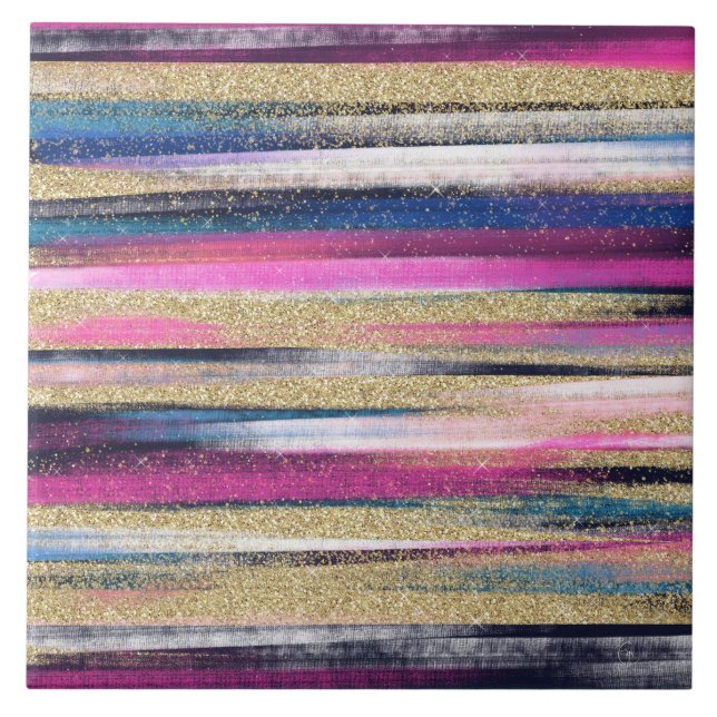 Azulejo Pincel Purpurina rosa azul dorado moderno Pincel d (Frente)