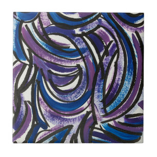 Azulejo Pinceladas Azules Moradas - Pintura Abstracta a Ma