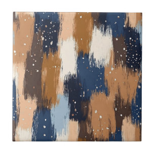 Azulejo Pinceles abstractos en azul, blanco y marrón (2)