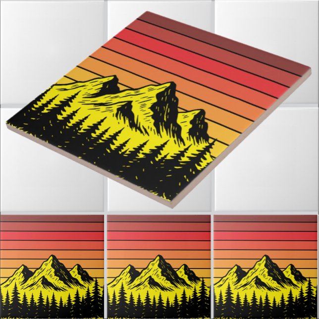 Azulejo Pine Forest Over Mountains & Retro Sunset Frieze (Subido por el creador)