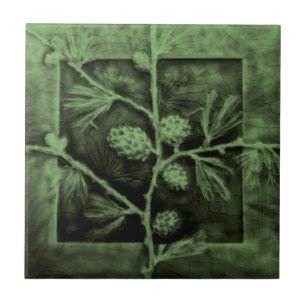 Azulejo Pinecones ramifica el repro de la antigüidad verde