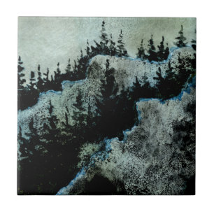 Azulejo Pines en las rocas con hombres de montaña ocultos