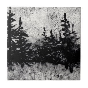 Azulejo Pines en una línea de acuarela en blanco y negro