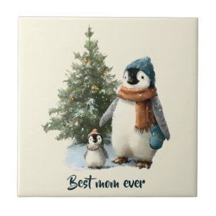 Azulejo Pingüino de invierno personalizado “Mejor mamá del