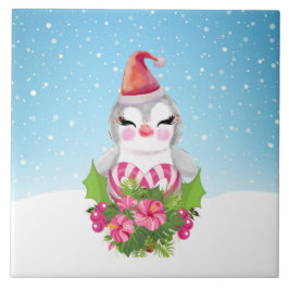 Azulejo Pingüino de Navidades burdos en Santa Hat