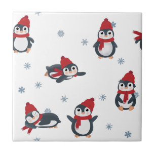 Azulejo Pingüinos Cutos Aves de Invierno Niños Animales Ár