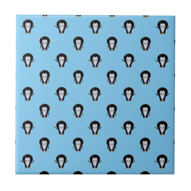 Azulejo Pingüinos lindos sobre azul de invierno (Frente)