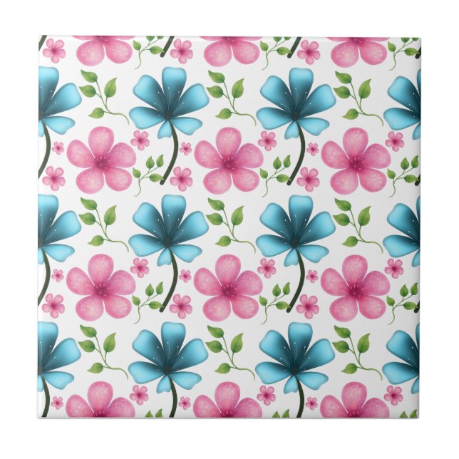 Azulejo Pink & Blue Floral Seamless Pattern (Frente)