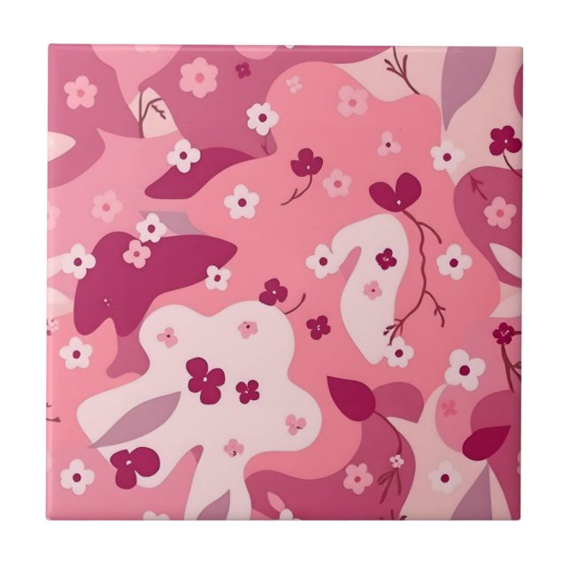 Azulejo Pink Burgundy Flowery Camo Ceramic Tile (Frente)
