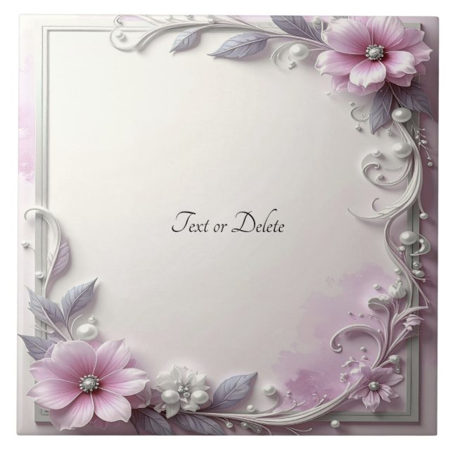 Azulejo Pink Floral Frame Ceramic Tile (Frente)